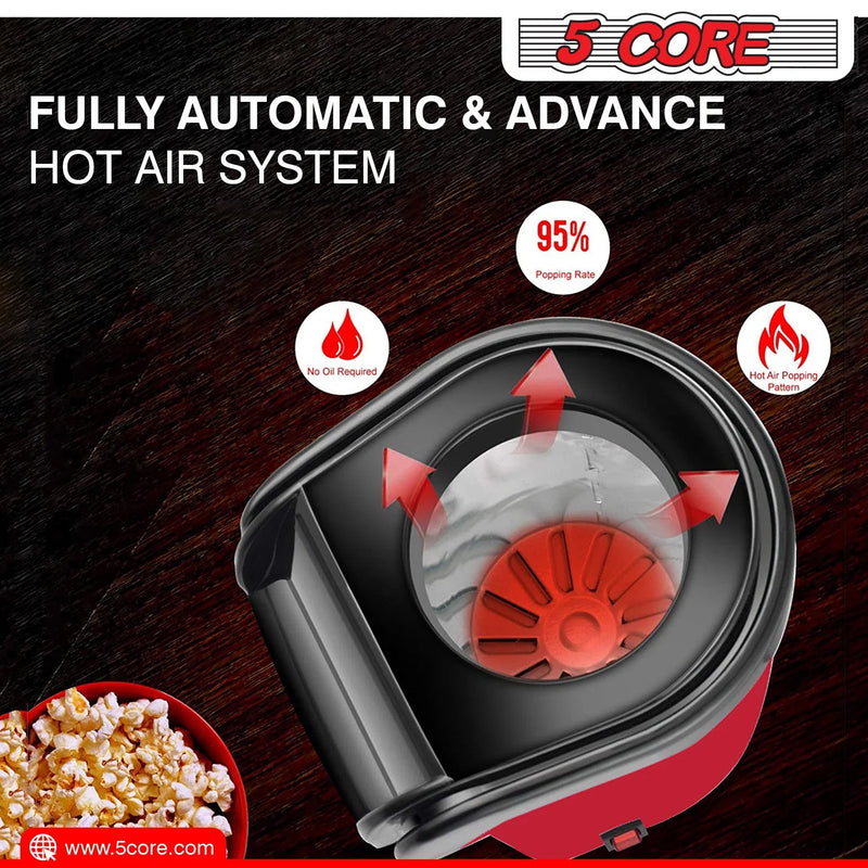 5Core Hot Air Popcorn Machine, 16 Cup, Electric Oil-Free Pop Corn Kernel Popper Bpa-Free Food Safe Red