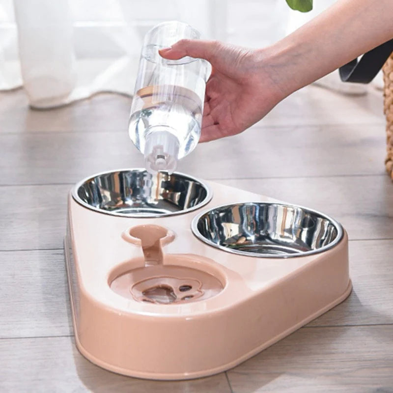 High Quality 500ML Pet Feeder Bowl with Dog Water Bottle Automatic Drinking Pet Bowl Cat Food Bowl Pet Stainless Steel Double 3 Bowl