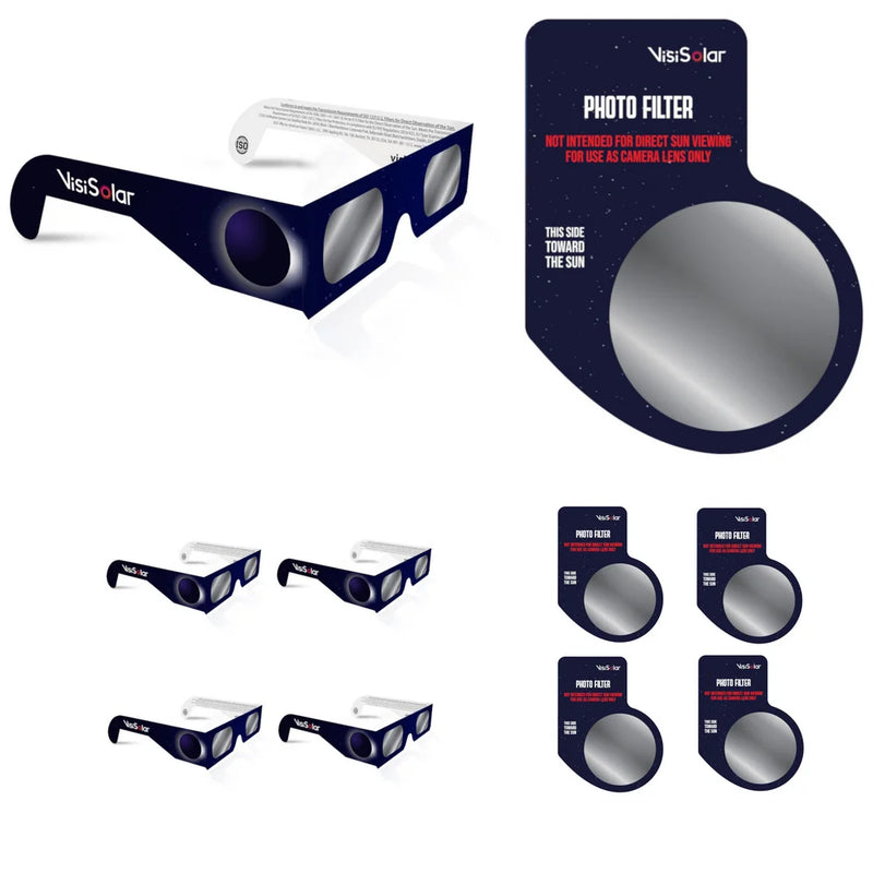 Solar Eclipse Glasses NASA Approved and Smartphone Photo Lens Combo - 5 Pack ISO Certified NASA Approved