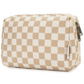 Large Checkered Makeup Bag Zipper Pouch Travel Cosmetic Bag Organizer for Women (Large, Light Checkerboard)