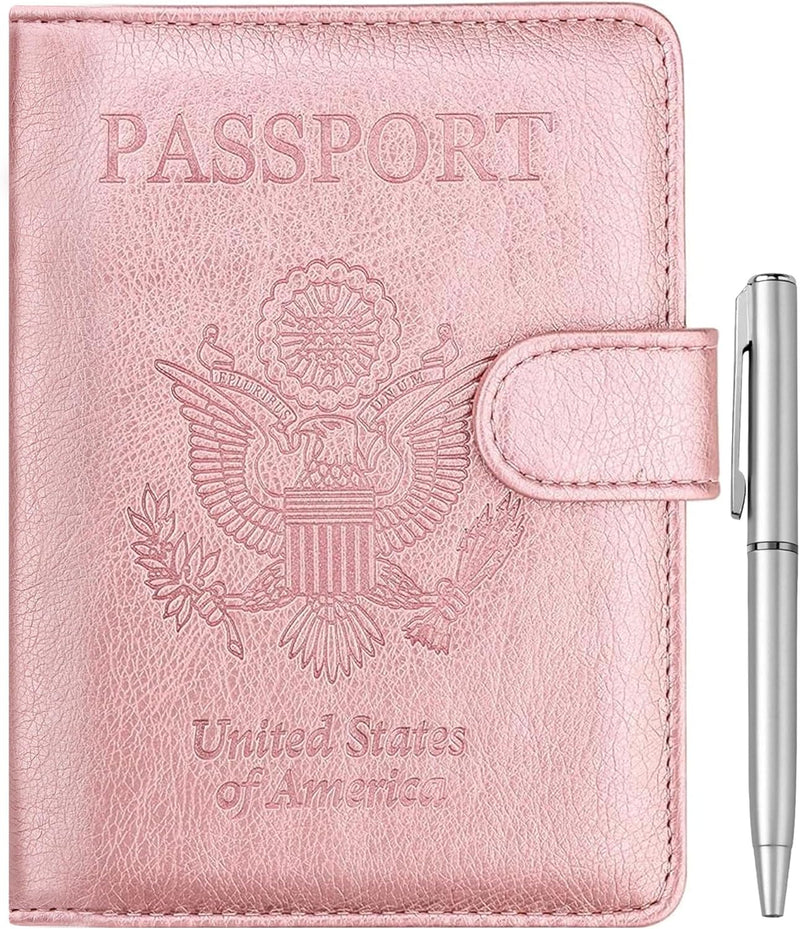 Passport Holder for Travel, RFID Passport Cover Wallet for Women Men, PU Leather Passport Book Card Holder Case with Pen, Travelling Essentials for Flying