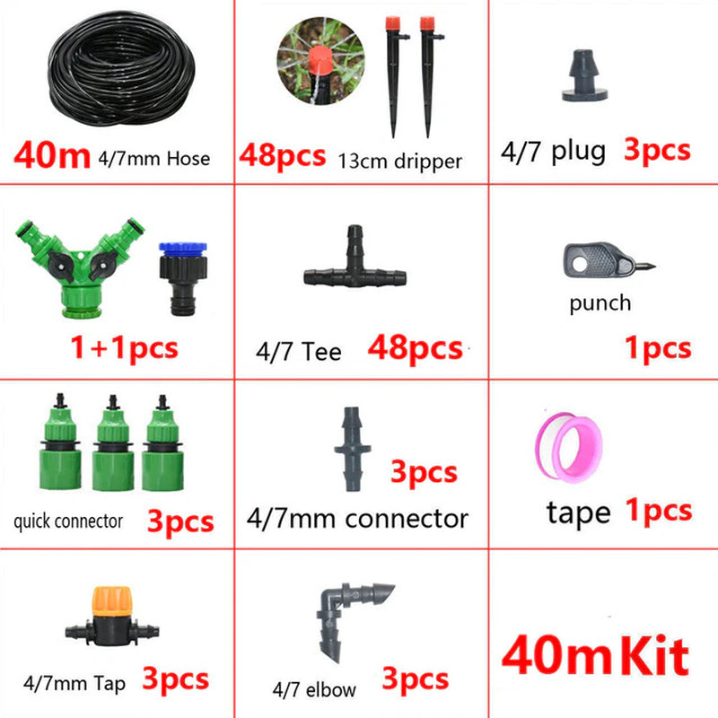 5-50M Automatic Garden Watering System DIY Timer Water Drip Irrigation System Plant Watering Kit Red Drippers Set