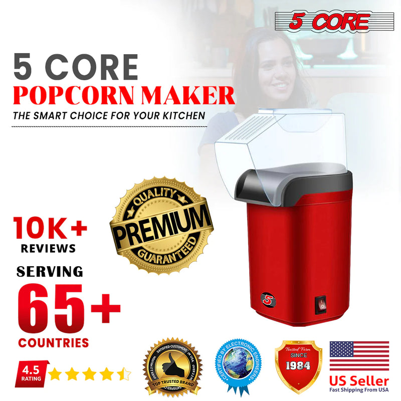 5Core Hot Air Popcorn Machine, 16 Cup, Electric Oil-Free Pop Corn Kernel Popper Bpa-Free Food Safe Red