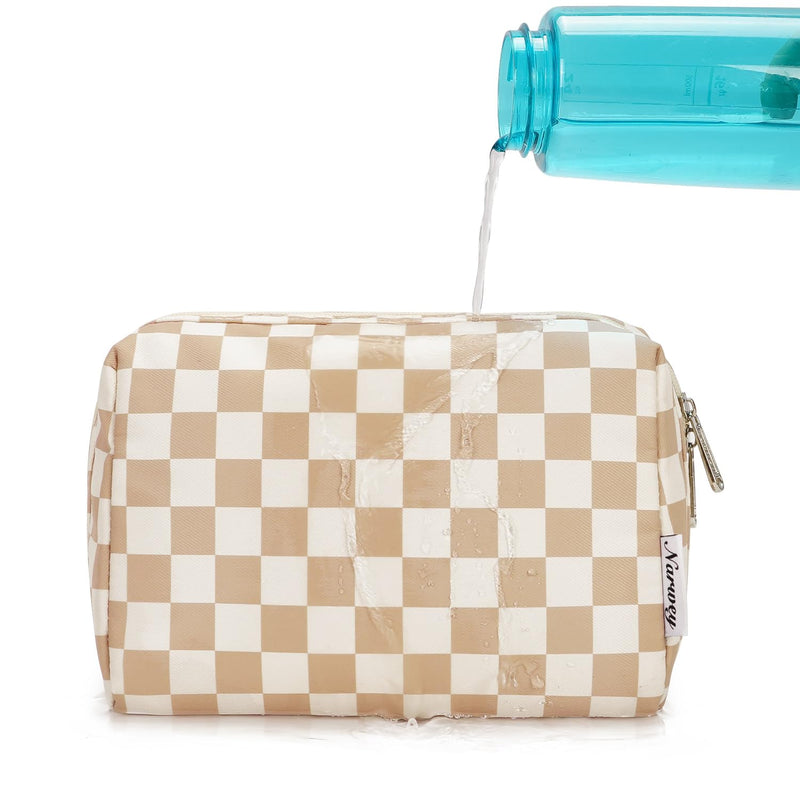 Large Checkered Makeup Bag Zipper Pouch Travel Cosmetic Bag Organizer for Women (Large, Light Checkerboard)