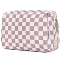 Large Checkered Makeup Bag Zipper Pouch Travel Cosmetic Bag Organizer for Women (Large, Light Checkerboard)