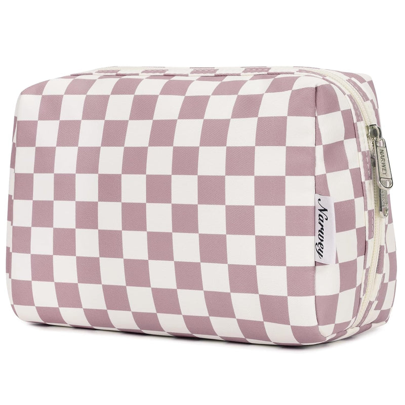 Large Checkered Makeup Bag Zipper Pouch Travel Cosmetic Bag Organizer for Women (Large, Light Checkerboard)