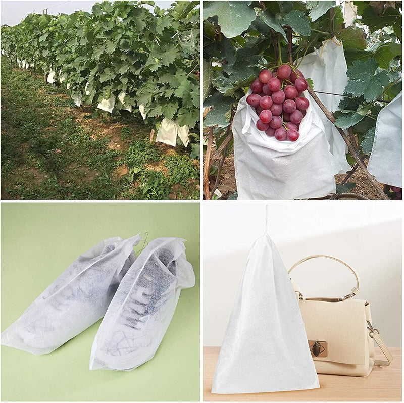 100 Pcs 9.4''X13.8'' Non-Woven Fruit Protection Drawstring Bags, Protect Vegetables Fruits from Insects Mosquito Bugs