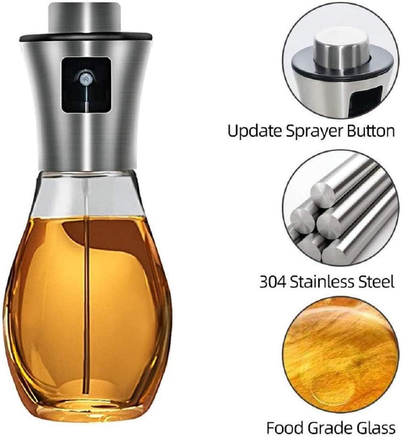 Oil Spray Bottle for Cooking 200Ml with Brush and Stainless Steel Funnel Olive Oil Sprayer and Vinegar Dispenser Bottle for BBQ Baking Roasting Frying Oil Control Diet