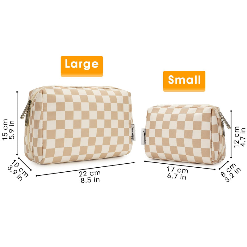 Large Checkered Makeup Bag Zipper Pouch Travel Cosmetic Bag Organizer for Women (Large, Light Checkerboard)