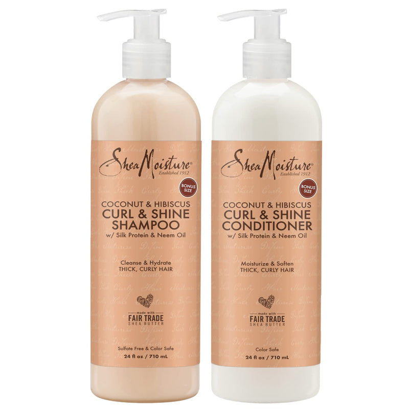 Curl & Shine Shampoo & Conditioner, Travel-Size – Coconut & Hibiscus Curly Hair Products for Shine & Frizz Control, 3.2 Oz Ea (2 Piece Set)