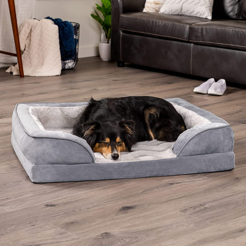 Orthopedic Dog Bed for Large/Medium Dogs W/ Removable Bolsters & Washable Cover, for Dogs up to 55 Lbs - Plush & Velvet Waves Perfect Comfort Sofa - Granite Gray, Large