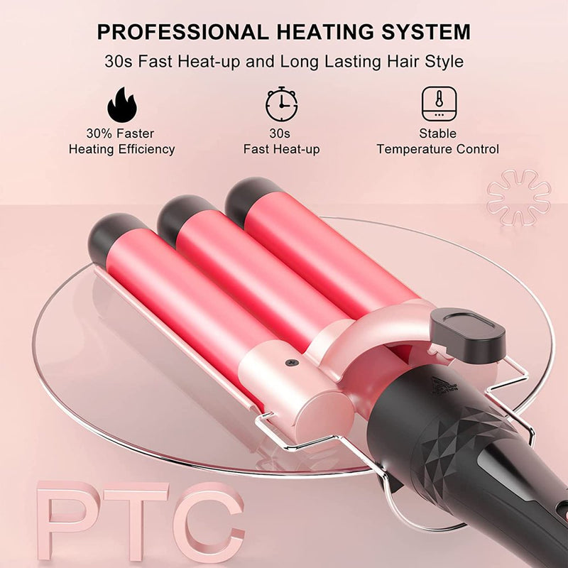 Curling Iron Set,  5 in 1 Curling Wand Set Interchangeable Triple Barrel Curling Iron and Curling Brush Ceramic Barrel Wand Curling Iron(0.35-1.25)