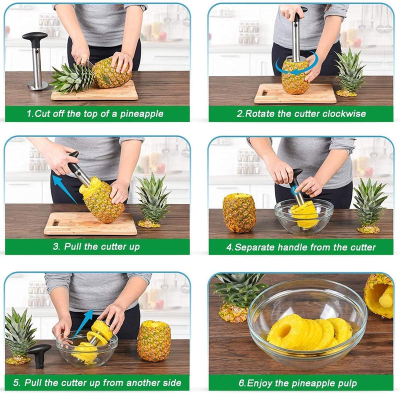 Pineapple Corer, Fruit Cutters Kitchen Tool Stainless Steel Pineapple Slicer Core Remover Tool Cutter Peeler for Home & Kitchen (Green)