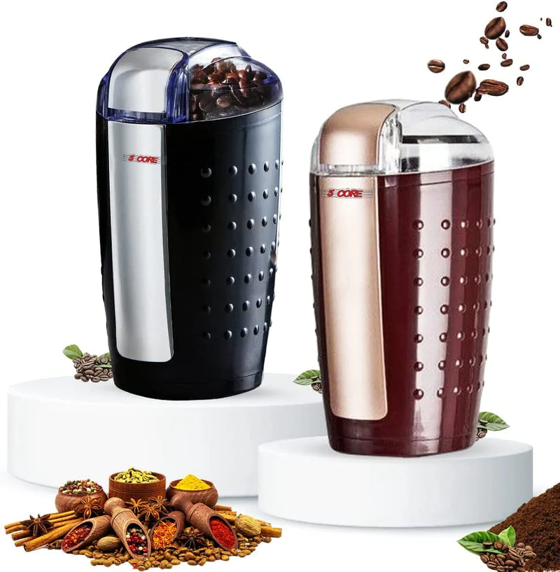 5Core Coffee Grinder 2Pcs 85 Gram Capacity 150W Electric Bean Spice Grinders Black & Brown