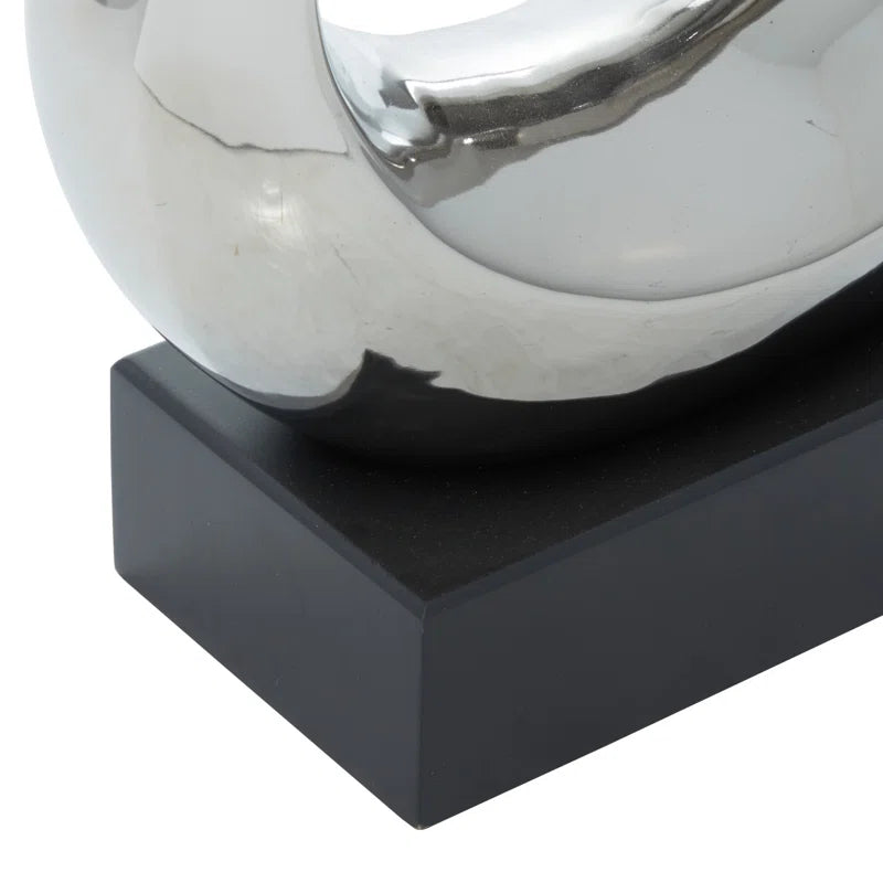 Allye Ceramic Swirl Abstract Decorative Silver Sculpture with Black Base