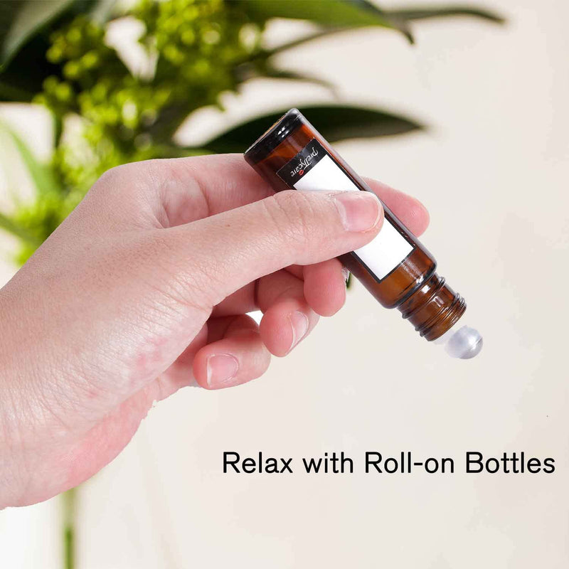 Essential Oil Roller Bottles for Oils 10Ml Glass Amber Perfume Bottles Empty with Extra Roller Balls, Opener, Funnel, Pipette, Labels, 4Pack Roll on Bottles