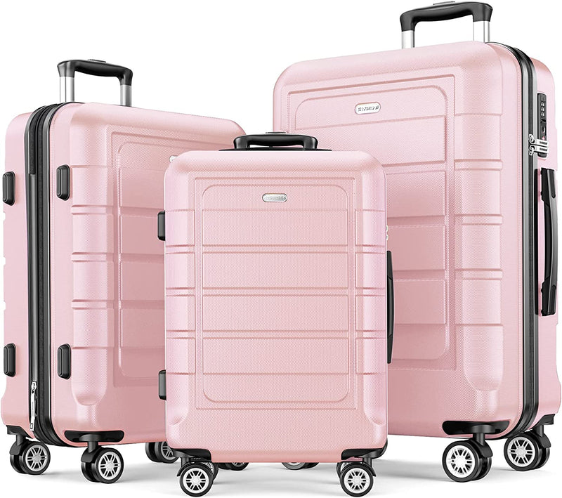 Luggage Sets Expandable PC+ABS Durable Suitcase Double Wheels TSA Lock 3Pcs, Champagne