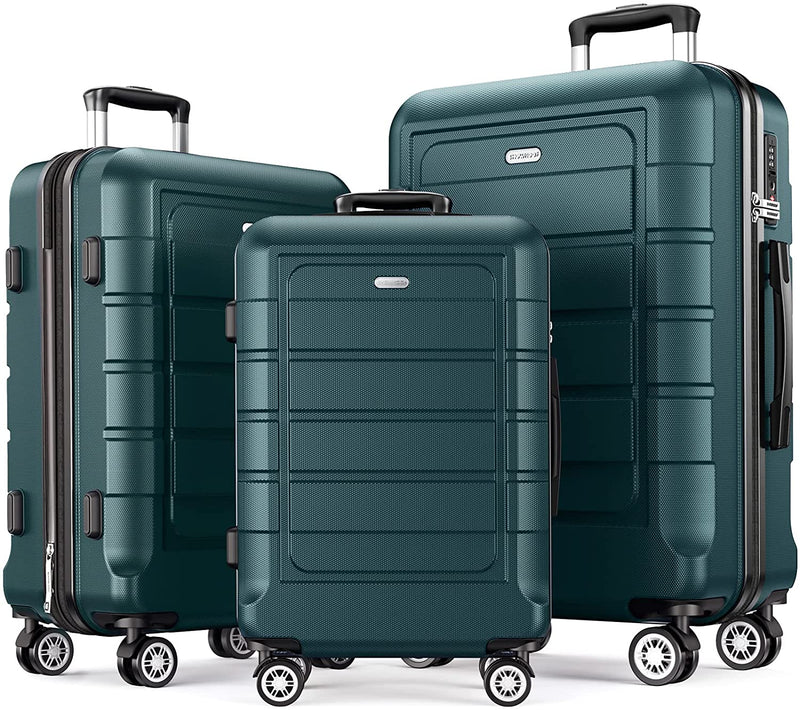 Luggage Sets Expandable PC+ABS Durable Suitcase Double Wheels TSA Lock 3Pcs, Champagne