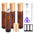 Essential Oil Roller Bottles for Oils 10Ml Glass Amber Perfume Bottles Empty with Extra Roller Balls, Opener, Funnel, Pipette, Labels, 4Pack Roll on Bottles