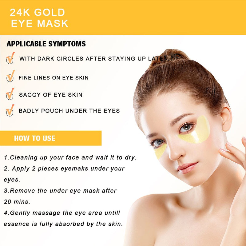 24K Gold under Eye Mask for Puffiness (60Pcs) - Collagen Eye Mask Patches for Hydrating and Firming, Reduce Fine Line, Eye Bags, Wrinkles and Dark Circles