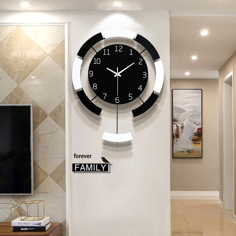 Large Clock Wall Decor - Wood Modern Wall Clocks Art for Living Room Kitchen Farmhouse Bedroom,Black Pendulum Battery Operated Non Ticking Silent Wall Clock for Women-Large