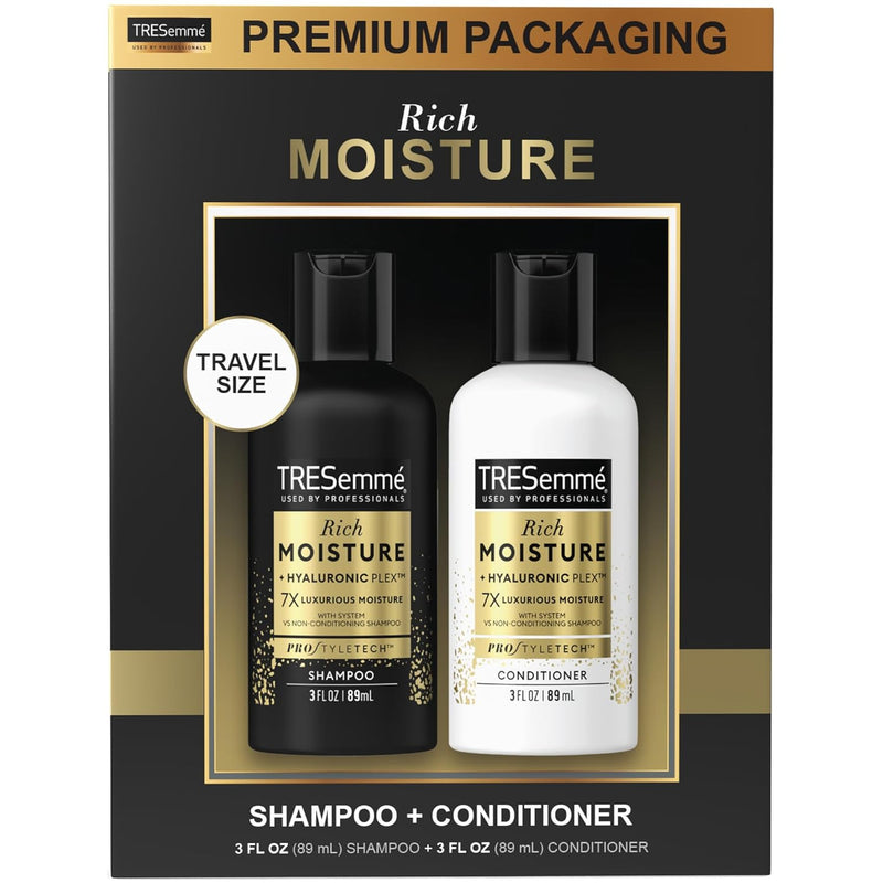 Tresemme Shampoo & Conditioner, Sulfate-Free, Travel Size - Moisture Rich Hair Treatment for Dry, Damaged Hair, Mini Shampoo & Conditioner for Hair Repair, Scented, 3 Oz Ea (2 Piece Set)