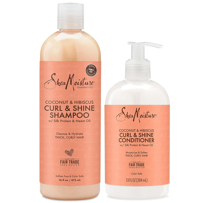 Curl & Shine Shampoo & Conditioner, Travel-Size – Coconut & Hibiscus Curly Hair Products for Shine & Frizz Control, 3.2 Oz Ea (2 Piece Set)