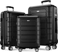 Luggage Sets Expandable PC+ABS Durable Suitcase Double Wheels TSA Lock 3Pcs, Champagne