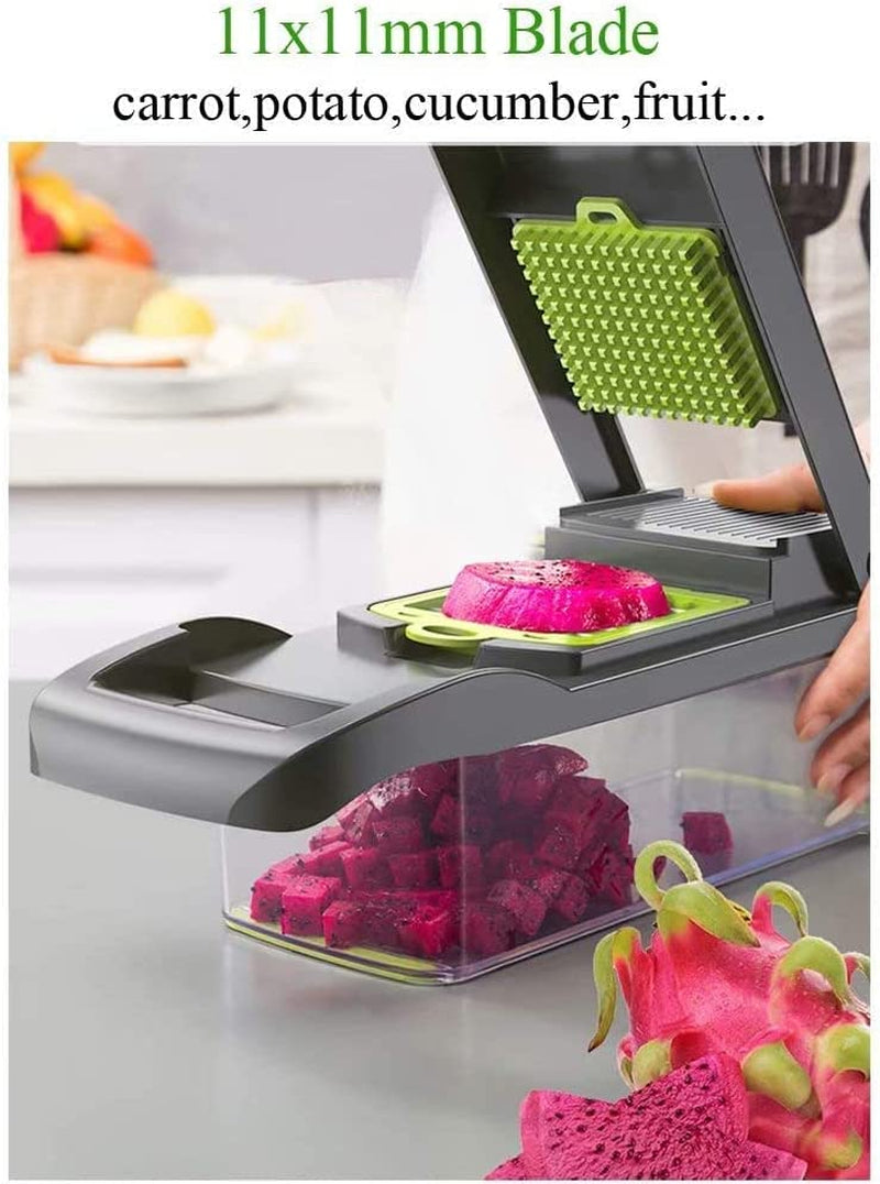 Vegetable Chopper Mandoline Slicer Cutter and Grater 11 in 1 Vegetable Slicer Potato Onion Veggie Chopper Dicer with Container Gray