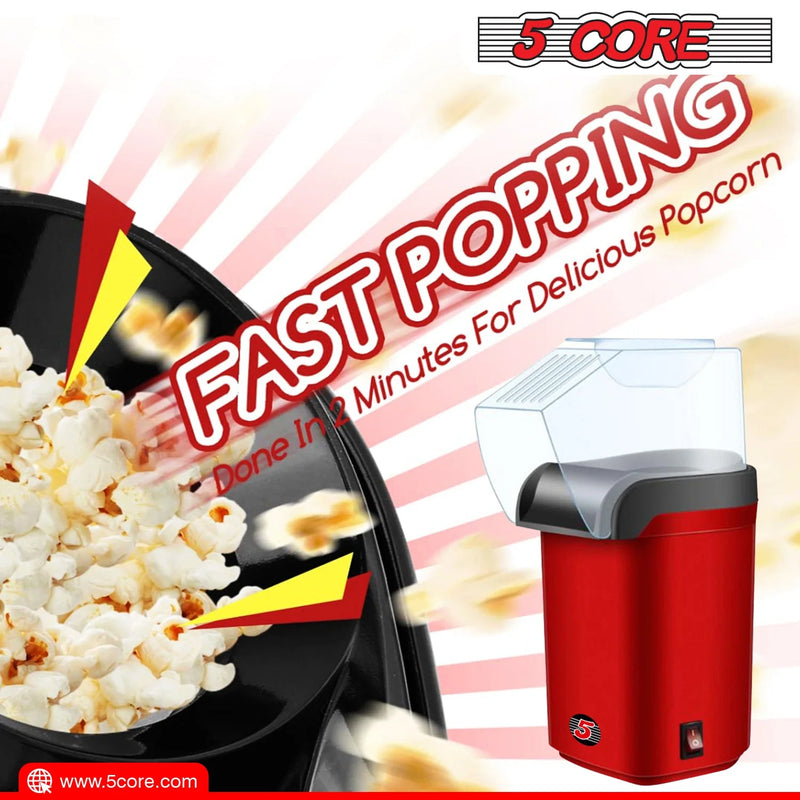 5Core Hot Air Popcorn Machine, 16 Cup, Electric Oil-Free Pop Corn Kernel Popper Bpa-Free Food Safe Red