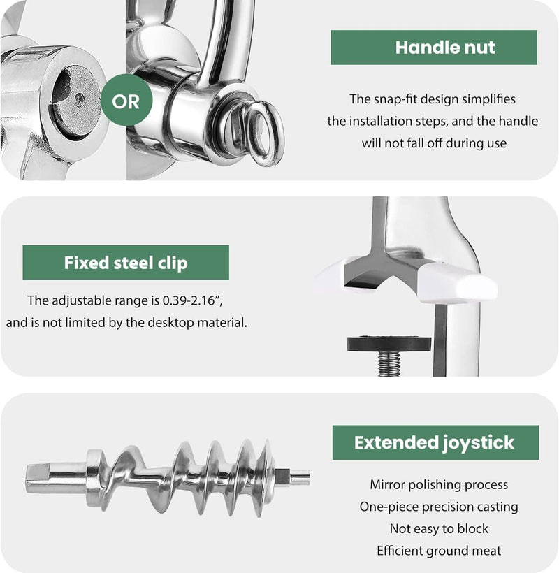 Meat Grinder 304 Stainless Steel Heavy Duty Manual Meat Grinder