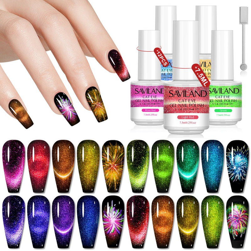 12 Colors Cat Eye Gel Nail Polish Set - Holographic Magnetic Nail Gel Polish Glitter U V Gel Nail Polish Soak-Off Nail Art Gel Polish Gel Nail Kit