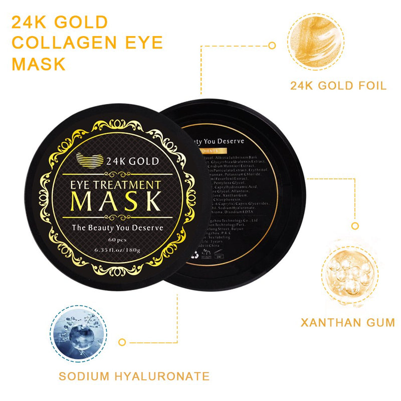 24K Gold under Eye Mask for Puffiness (60Pcs) - Collagen Eye Mask Patches for Hydrating and Firming, Reduce Fine Line, Eye Bags, Wrinkles and Dark Circles