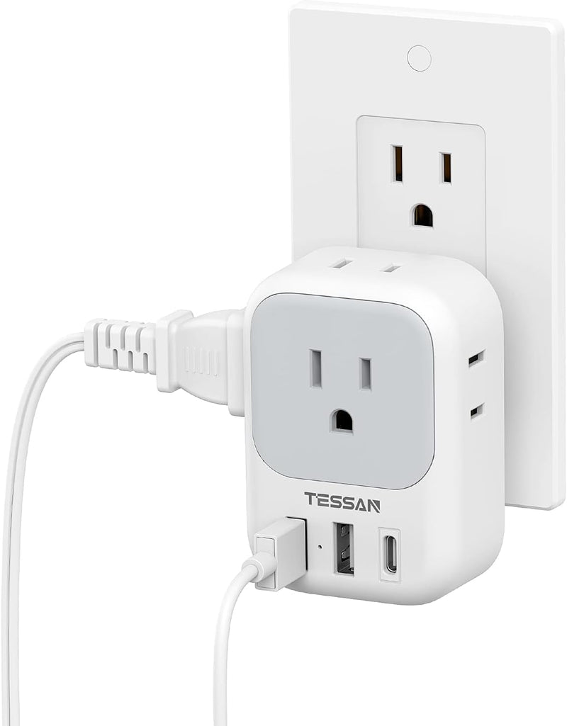 USB Charger Block,  USB Plug Adapter with Electrical 4 Box Splitter 3 USB Wall Charger Ports, Multi Plug Outlet Extender Charging for Cruise, Travel, Office, Dorm Essentials