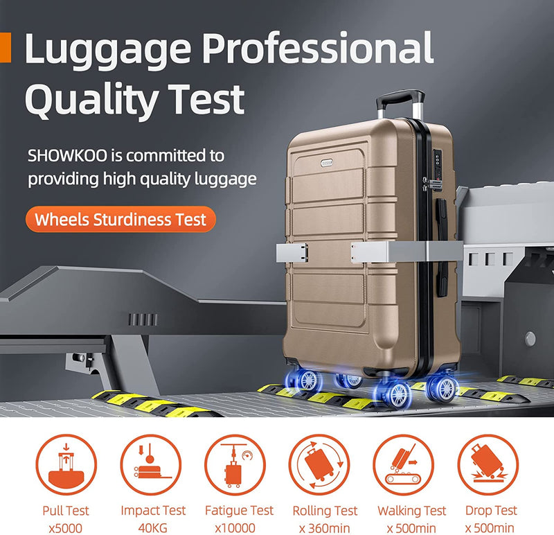 Luggage Sets Expandable PC+ABS Durable Suitcase Double Wheels TSA Lock 3Pcs, Champagne