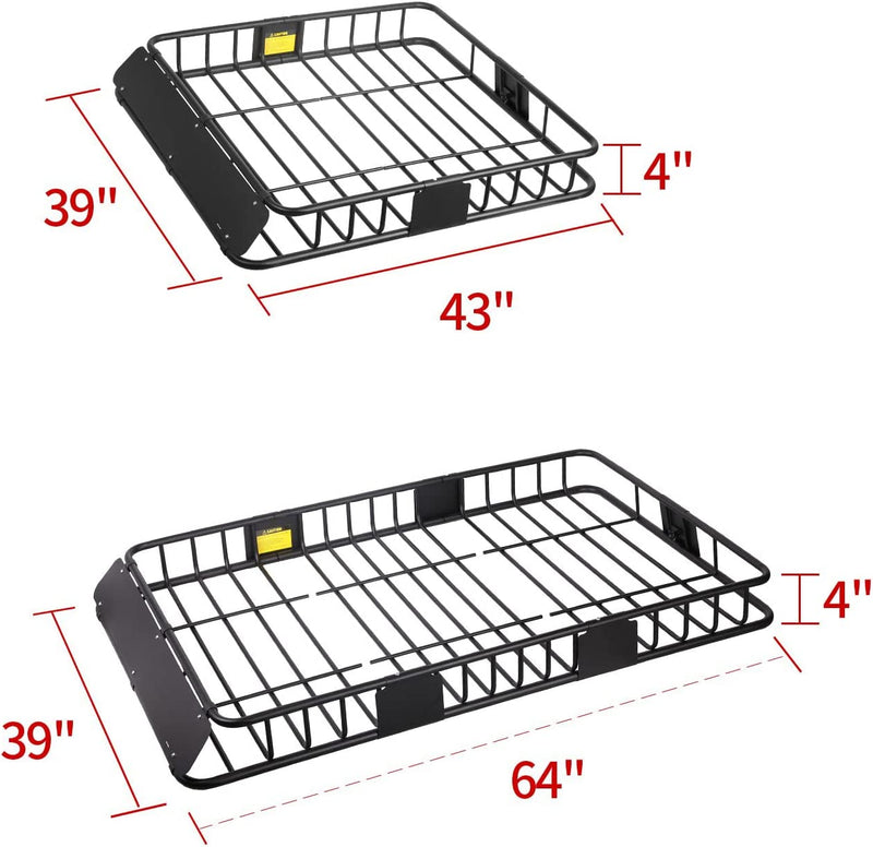 Roof Rack Cargo Basket with 150LB Capacity Car Top Luggage Carrier 64"X 39"X 4" Fit for SUV Truck Cars