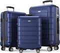 Luggage Sets Expandable PC+ABS Durable Suitcase Double Wheels TSA Lock 3Pcs, Champagne