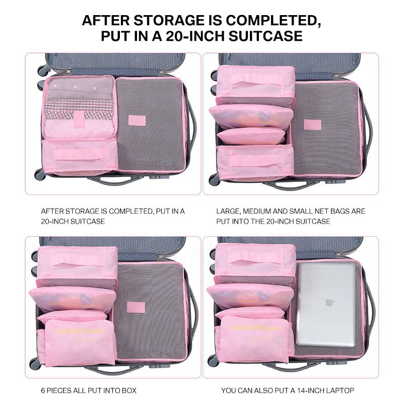 6PCS Packing Cubes for Travel Luggage Organiser Bag Compression Pouches Clothes Suitcase, Packing Organizers Storage Bags for Travel Accessories,Pink