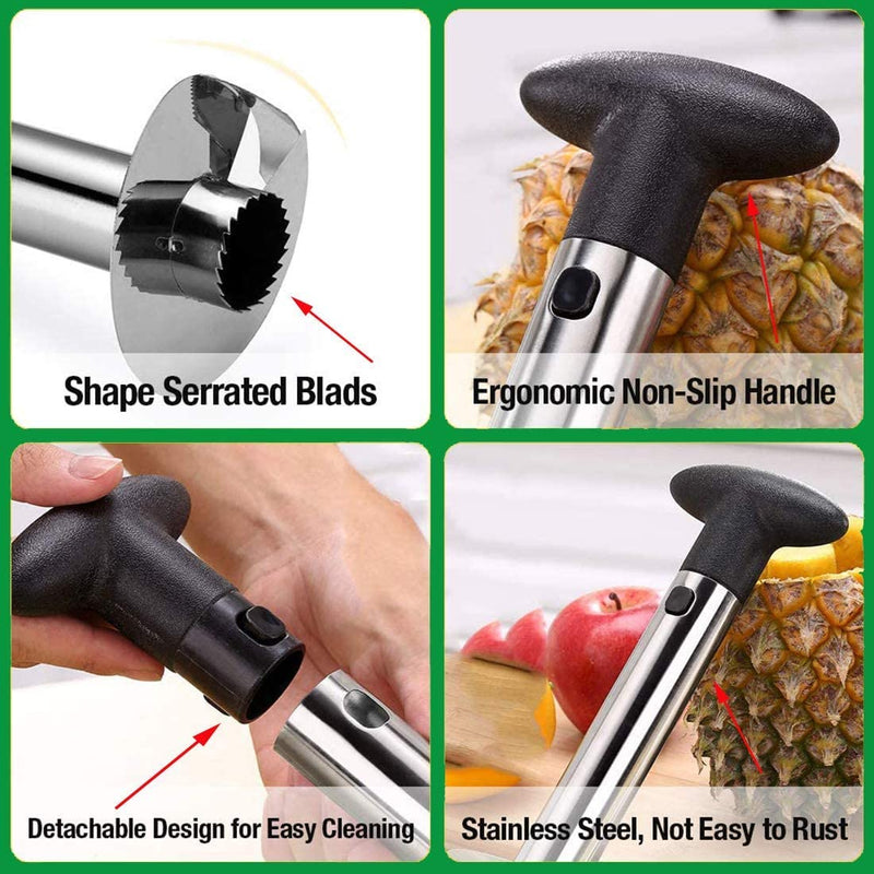 Pineapple Corer, Fruit Cutters Kitchen Tool Stainless Steel Pineapple Slicer Core Remover Tool Cutter Peeler for Home & Kitchen (Green)