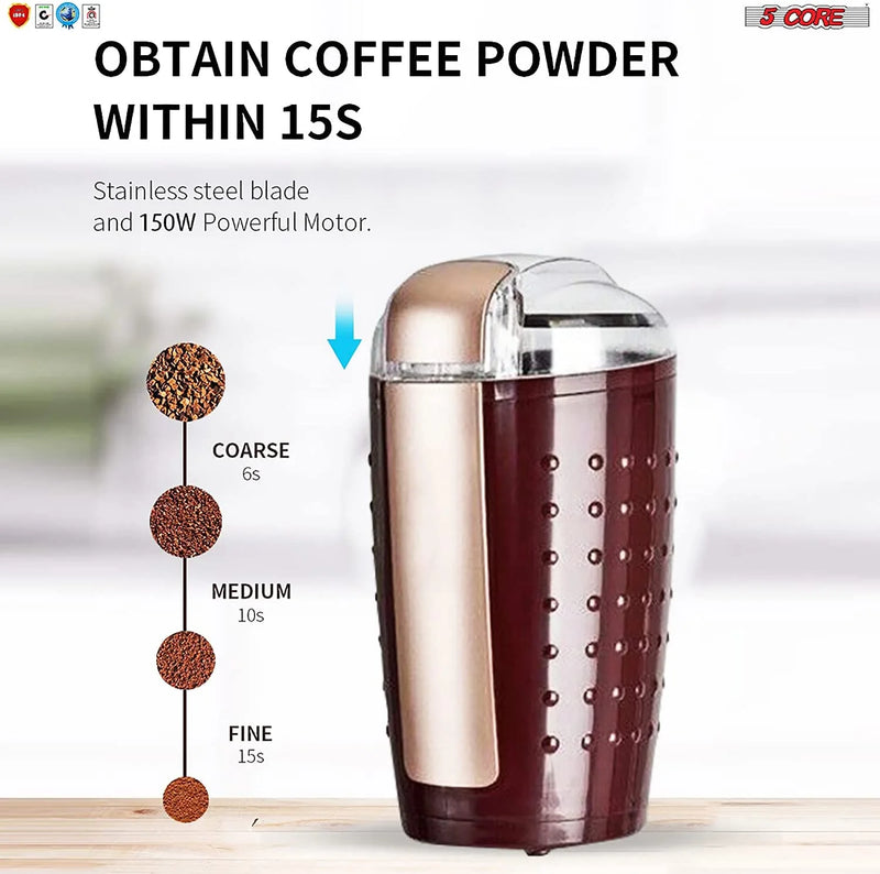 5Core Coffee Grinder 2Pcs 85 Gram Capacity 150W Electric Bean Spice Grinders Black & Brown