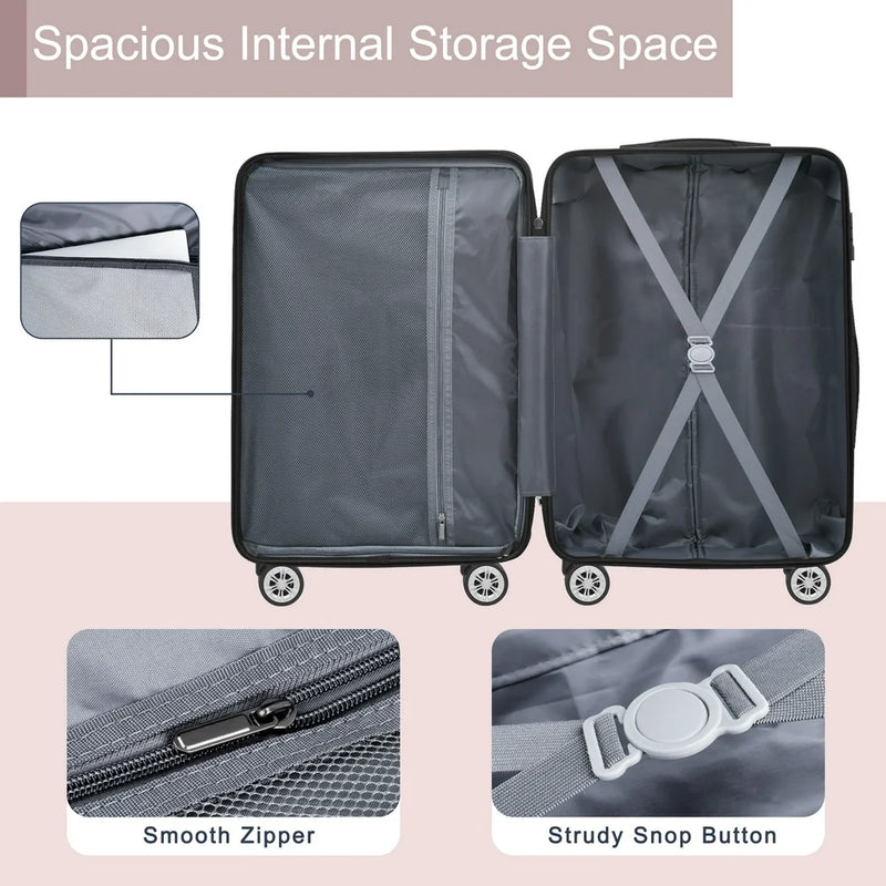 3 Piece Luggage Sets ABS Hardshell Hardside TSA Lock Lightweight Durable Spinner Wheels Suitcase