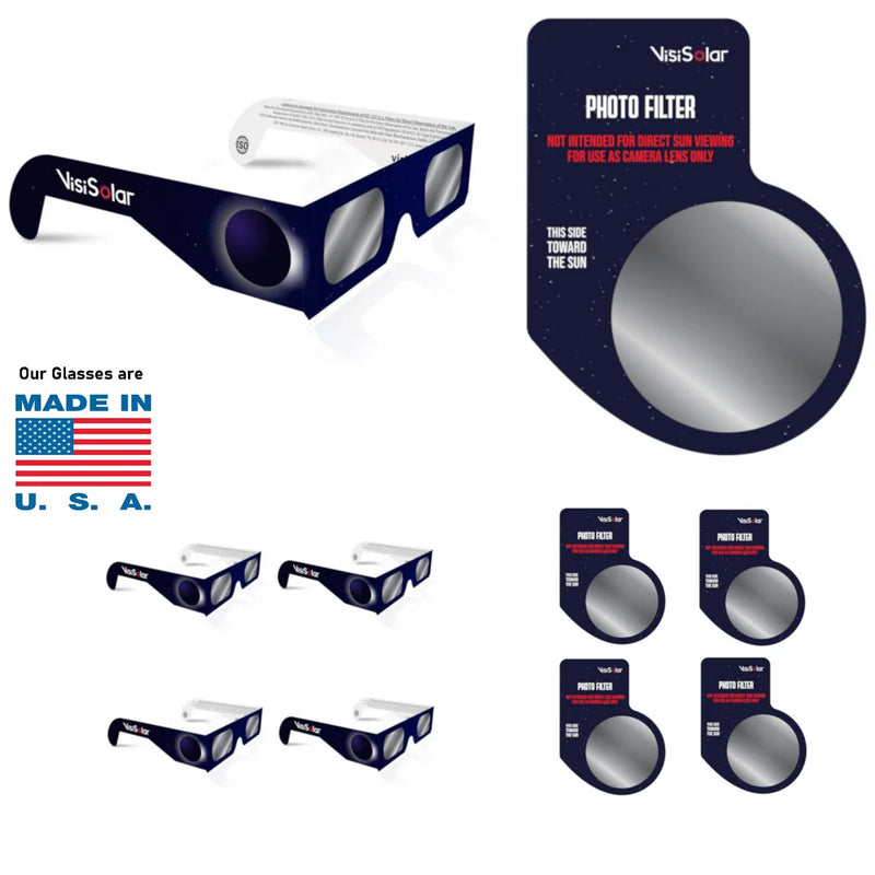 Solar Eclipse Glasses NASA Approved and Smartphone Photo Lens Combo - 5 Pack ISO Certified NASA Approved