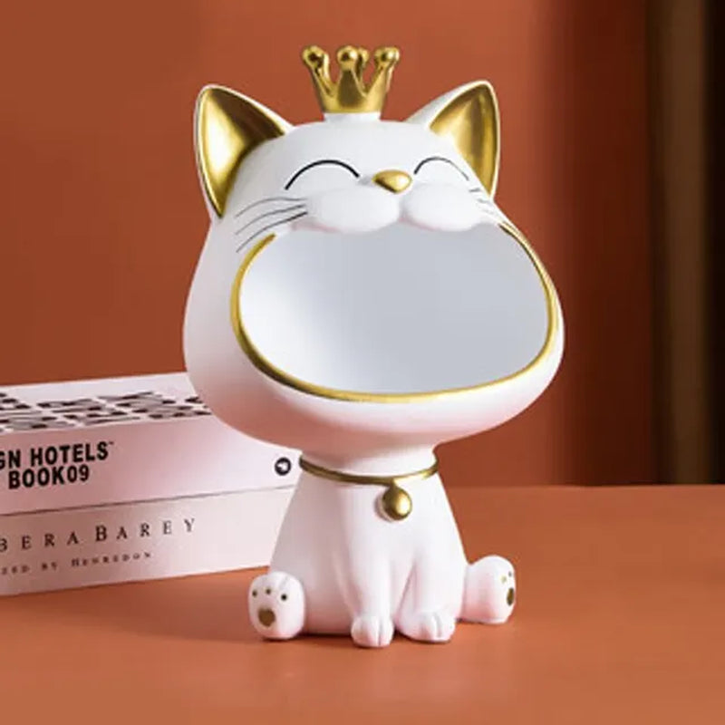 Fortune Crown Big Mouth Cat Entrance Key Storage Tray Decorative Ornament, Light Luxury Housewarming Gift Sculpture