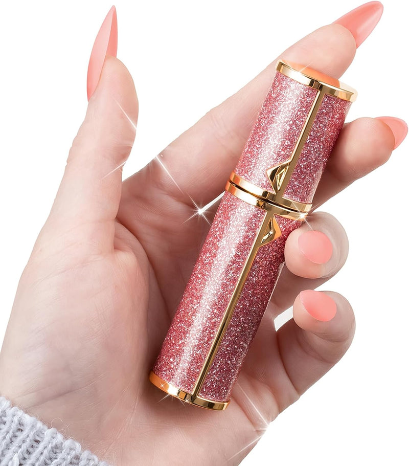 Perfume Travel Refillable Atomizer, Luxury Glitter Bling Bottom Filling Perfumes Bottle, Mini Fragrances Dispenser, Portable Cologne Sprayer Pocket Size 5Ml for Plane Trip Gift, Sparkling Pink