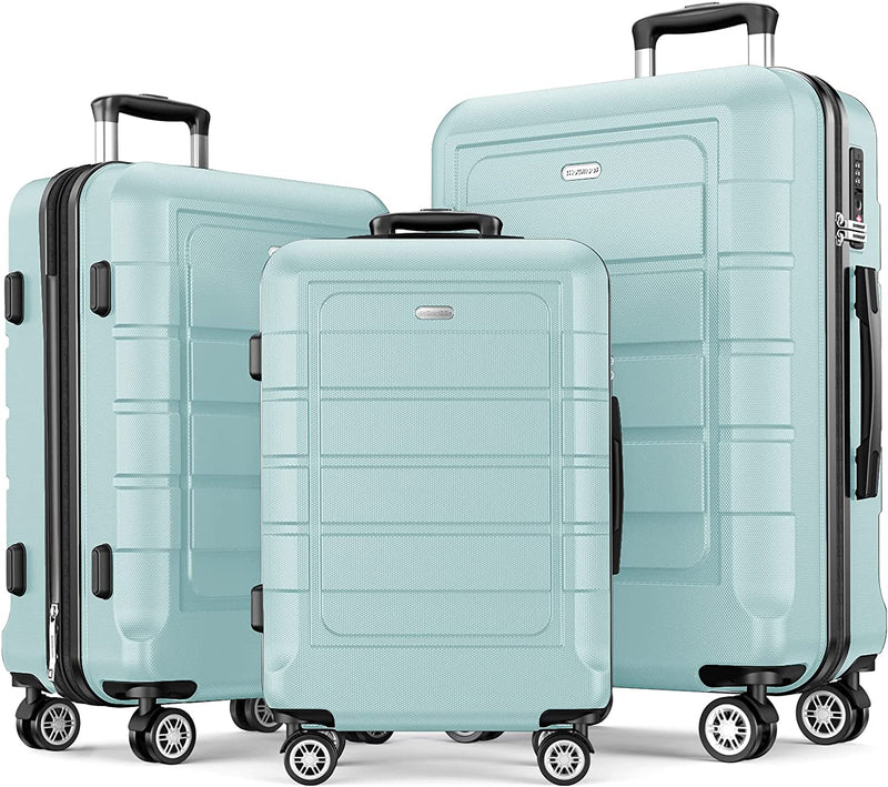 Luggage Sets Expandable PC+ABS Durable Suitcase Double Wheels TSA Lock 3Pcs, Champagne