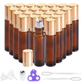 Essential Oil Roller Bottles for Oils 10Ml Glass Amber Perfume Bottles Empty with Extra Roller Balls, Opener, Funnel, Pipette, Labels, 4Pack Roll on Bottles