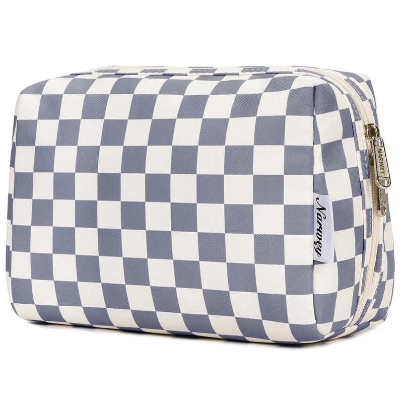 Large Checkered Makeup Bag Zipper Pouch Travel Cosmetic Bag Organizer for Women (Large, Light Checkerboard)