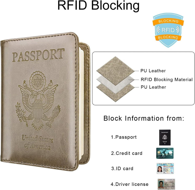 Passport Holder for Travel, RFID Passport Cover Wallet for Women Men, PU Leather Passport Book Card Holder Case with Pen, Travelling Essentials for Flying