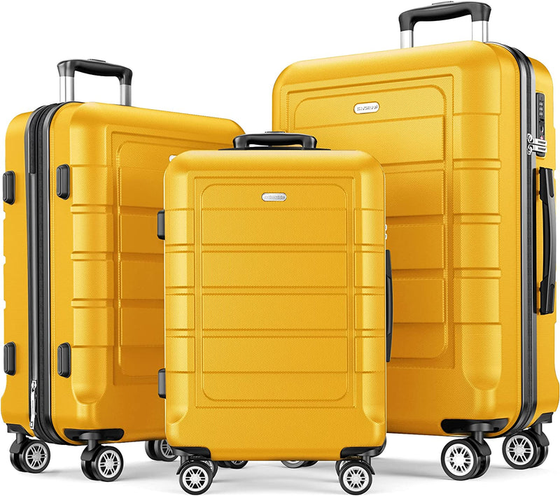 Luggage Sets Expandable PC+ABS Durable Suitcase Double Wheels TSA Lock 3Pcs, Champagne