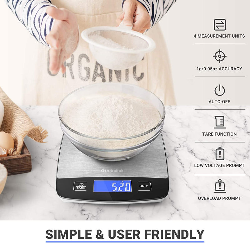 Digital Food Kitchen Scale, Small Scale for Food Weight Grams and Oz/Ounces, Kitchen Tools for Baking,Cooking,Meal Prep,Weight Loss, 1G/0.05Oz Precise Graduation,Easy Clean Stainless Steel